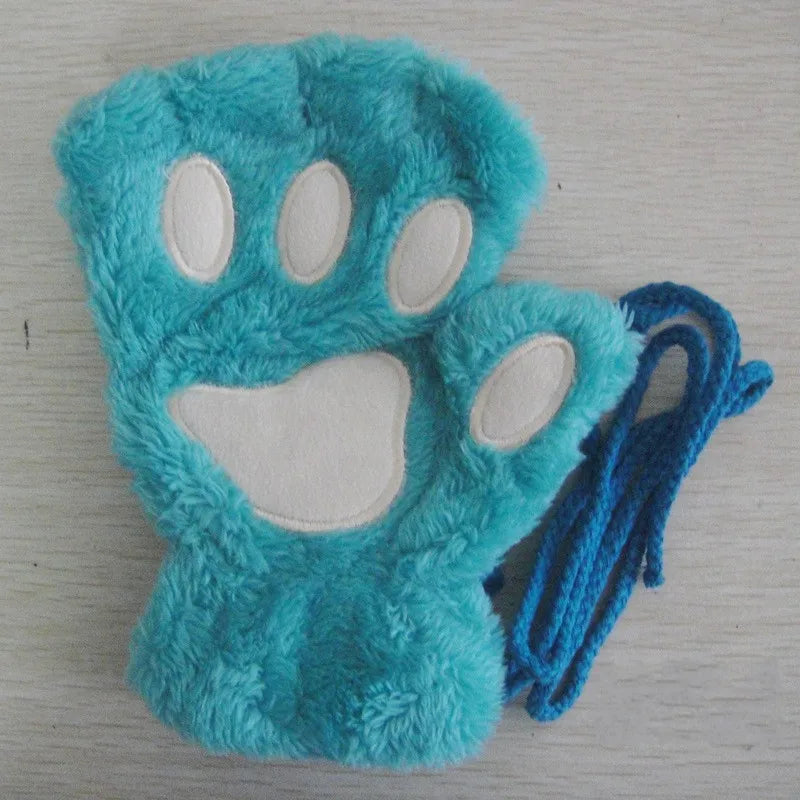 Cartoon Cat Claw Paw Gloves Unisex Plush Mittens For Winter