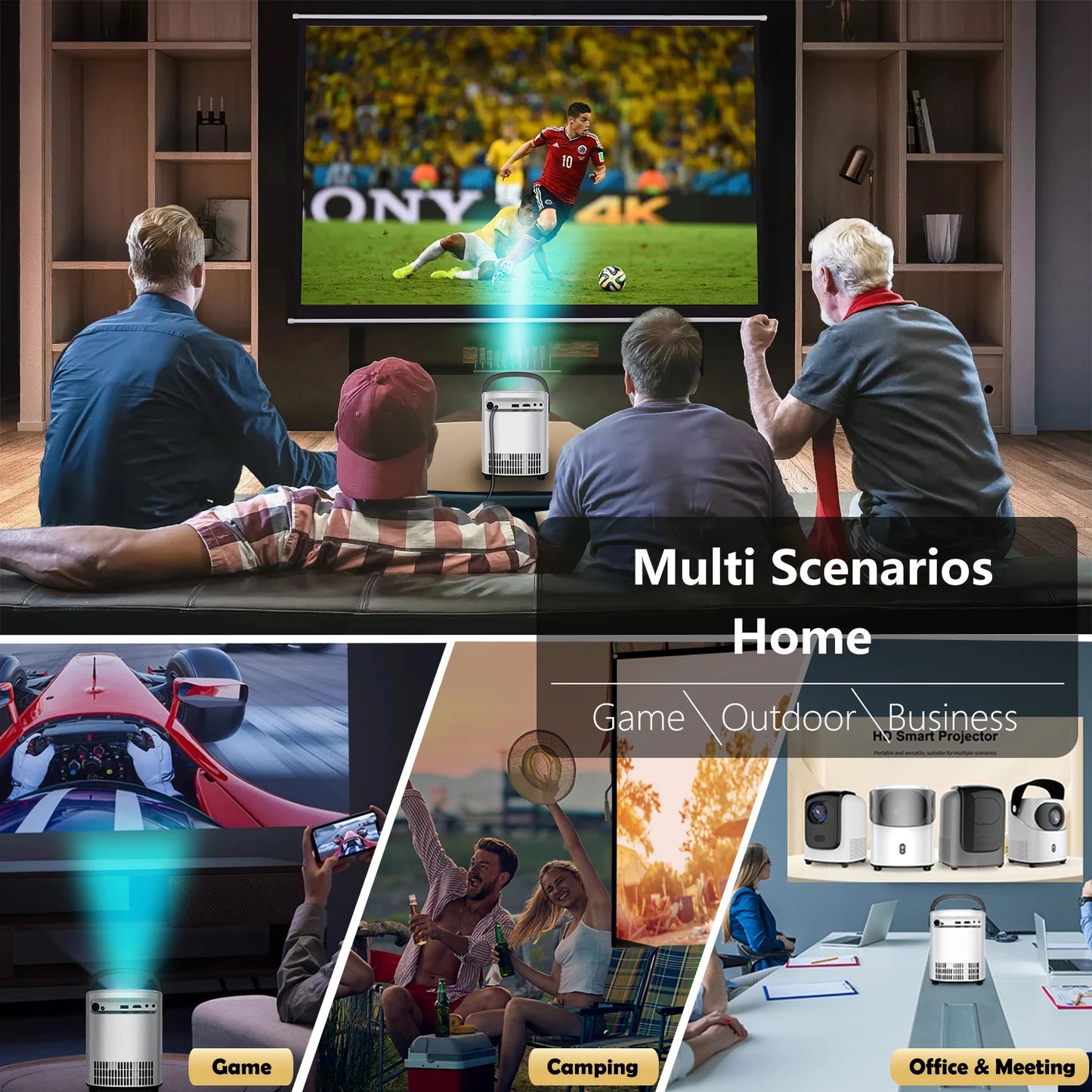 FEEL WOW T2 Portable WiFi Bluetooth Projector With Stand