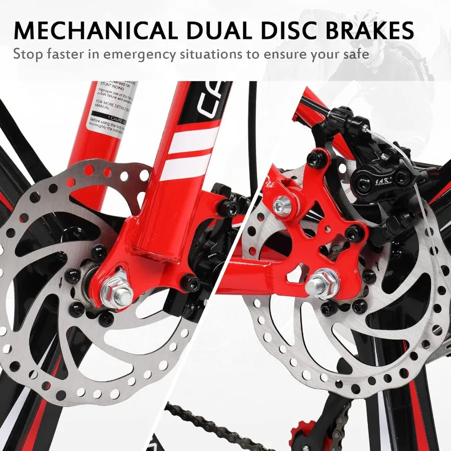 Fork Foldable Mountain Bike With 21 Speed Dual Disc Brakes