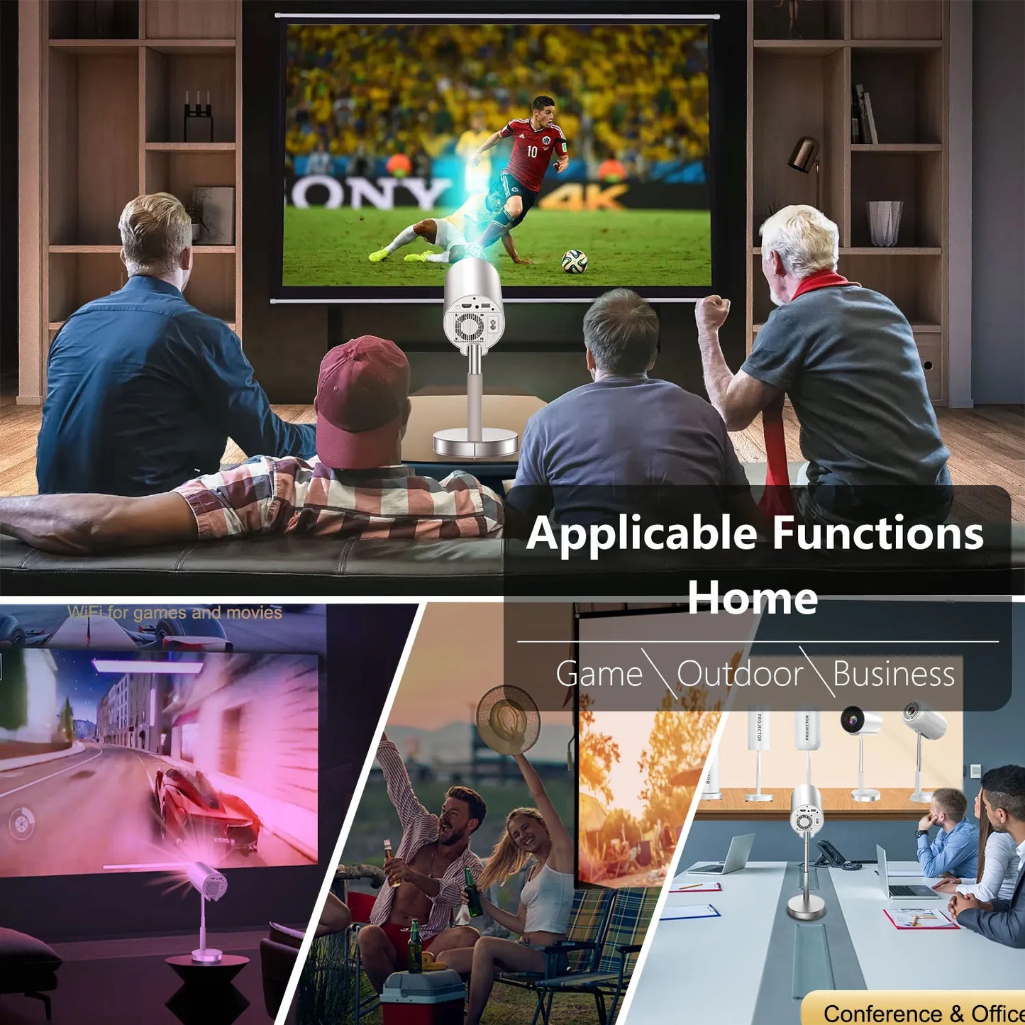 FEEL WOW Mini Android Portable Projector 1080p 4K WiFi Bluetooth TS3