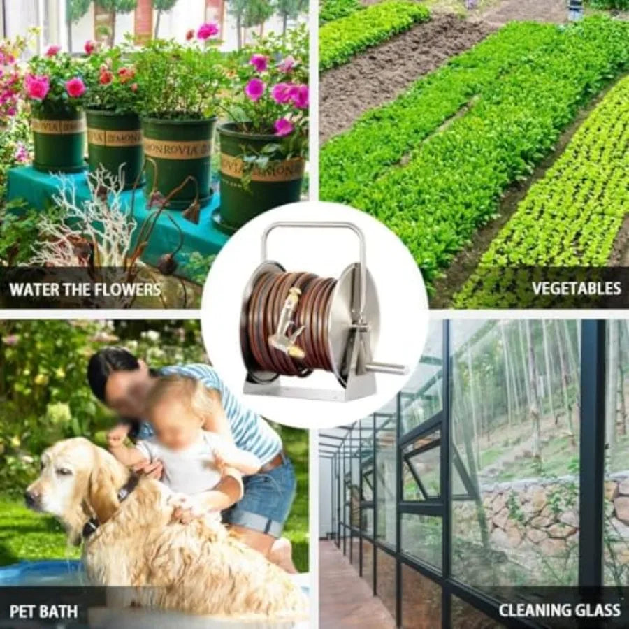 Stainless Steel Garden Hose Reel Wall Mount With Inlet Hose