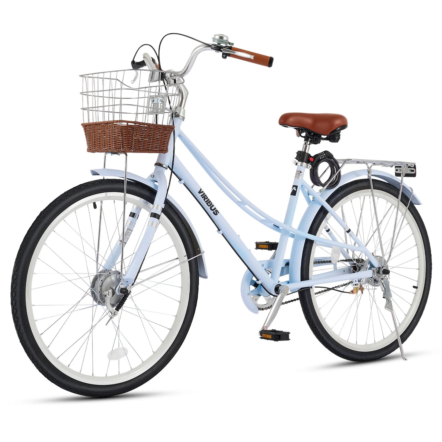 Fork Women's Cruiser Bike With Rattan Basket And Steel Rack