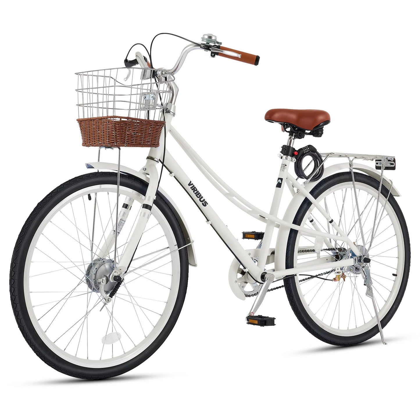 Fork Women's Cruiser Bike With Rattan Basket And Steel Rack