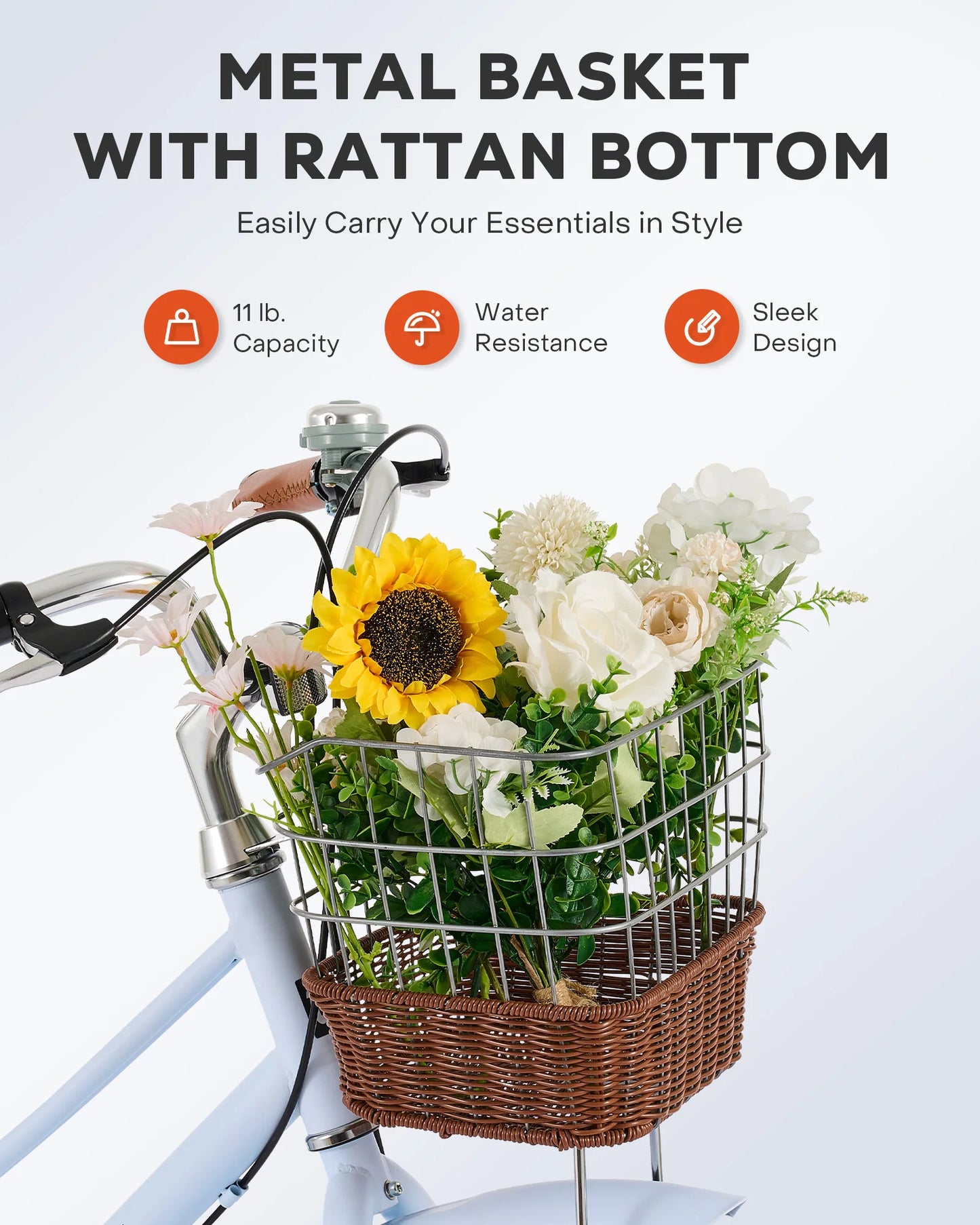 Fork Women's Cruiser Bike With Rattan Basket And Steel Rack