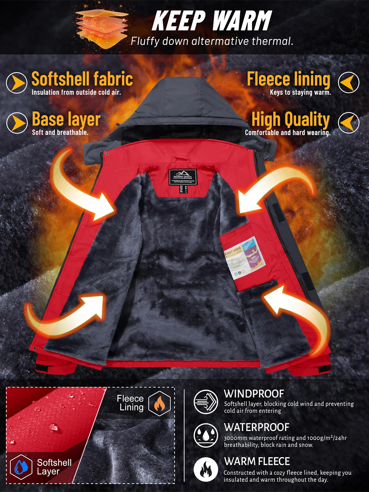 Cavva Men's Water Resistant Winter Ski Jacket With Hood Multi Pocket Parka