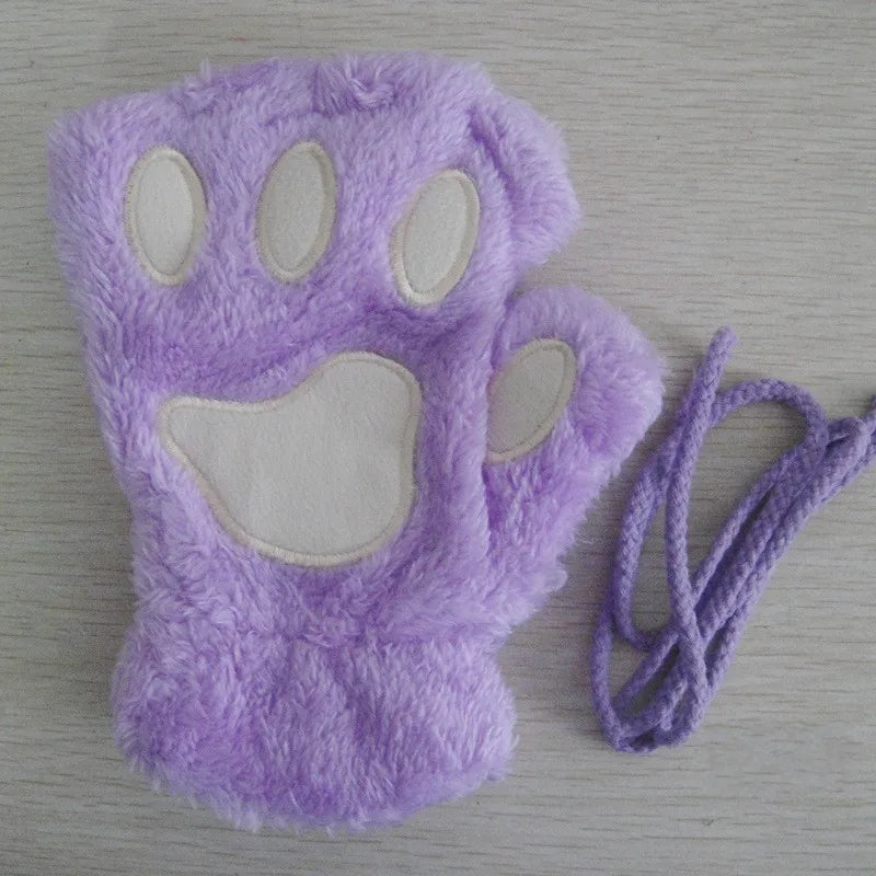 Cartoon Cat Claw Paw Gloves Unisex Plush Mittens For Winter