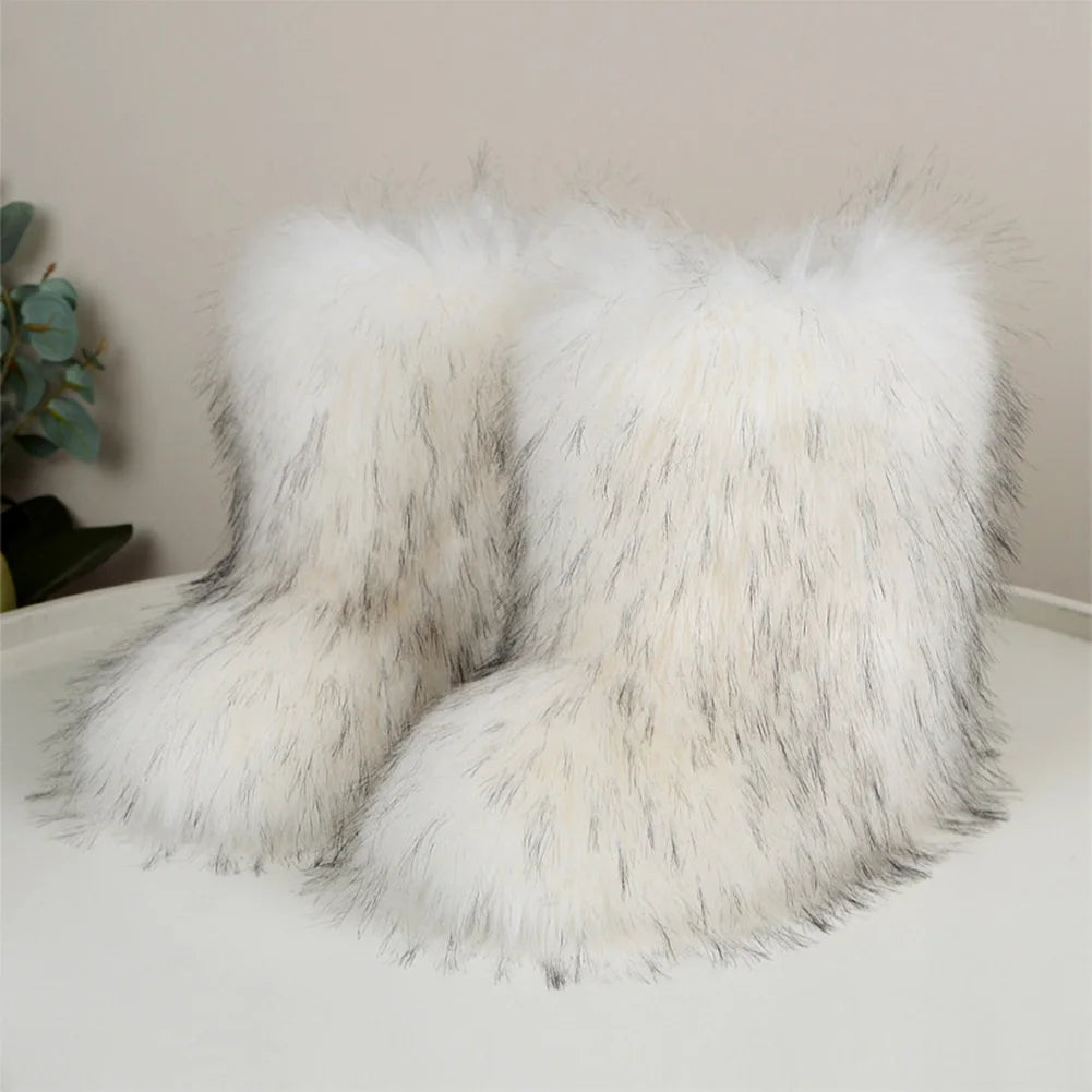 Shunmaii Womens Furry Boots Faux Fur Snow Winter Boots