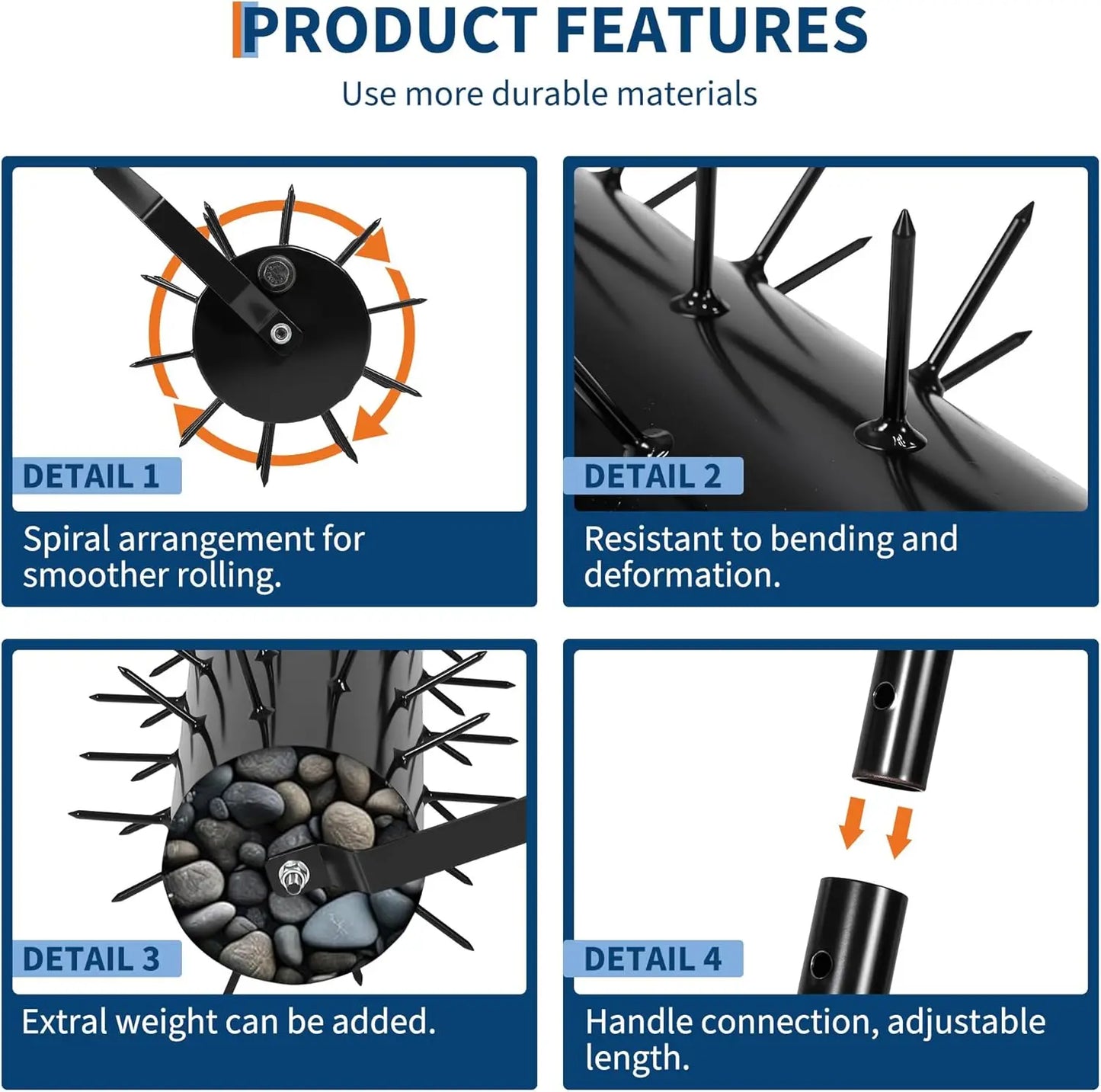 HiMISS Manual Roller Lawn Aerator With Pre Attached Spike