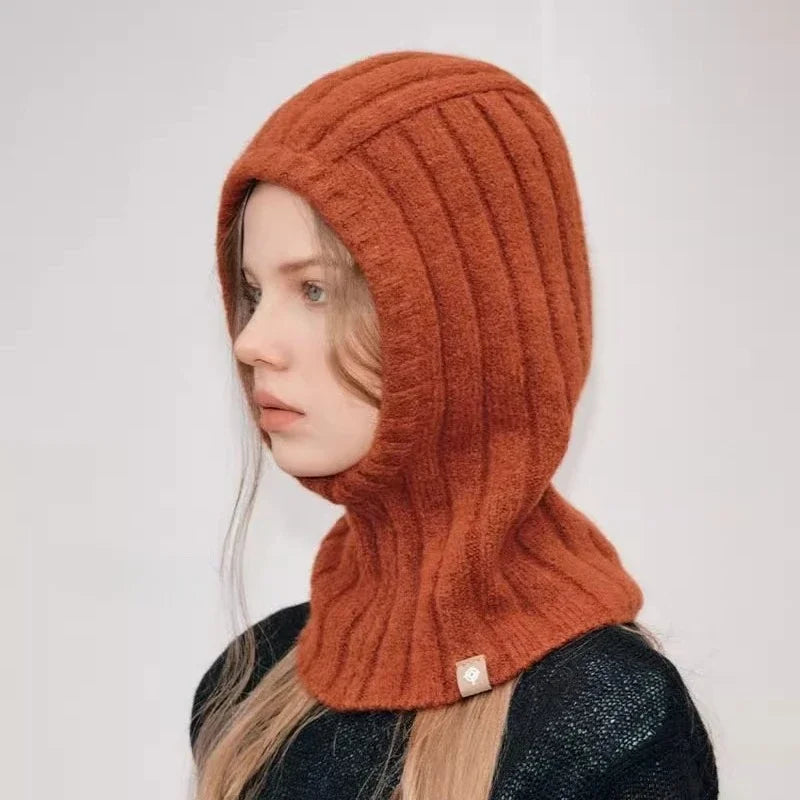 Brim Women's Korean Style Wool Blend Balaclava Hat Set Winter