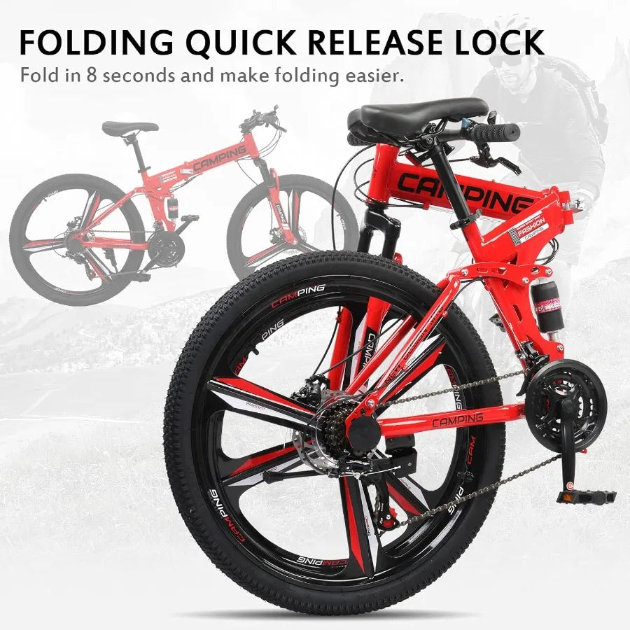Fork Foldable Mountain Bike With 21 Speed Dual Disc Brakes
