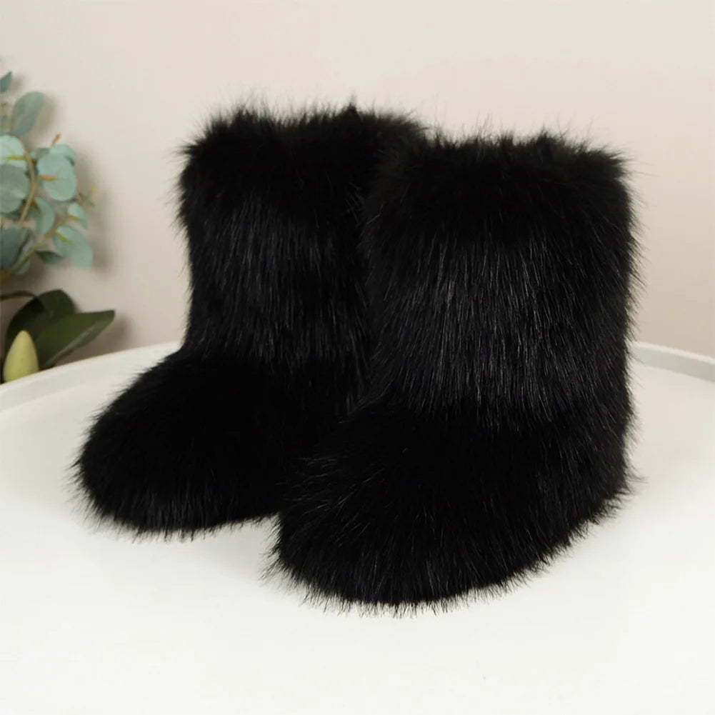 Shunmaii Womens Furry Boots Faux Fur Snow Winter Boots