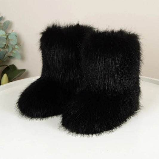 Shunmaii Womens Furry Boots Faux Fur Snow Winter Boots