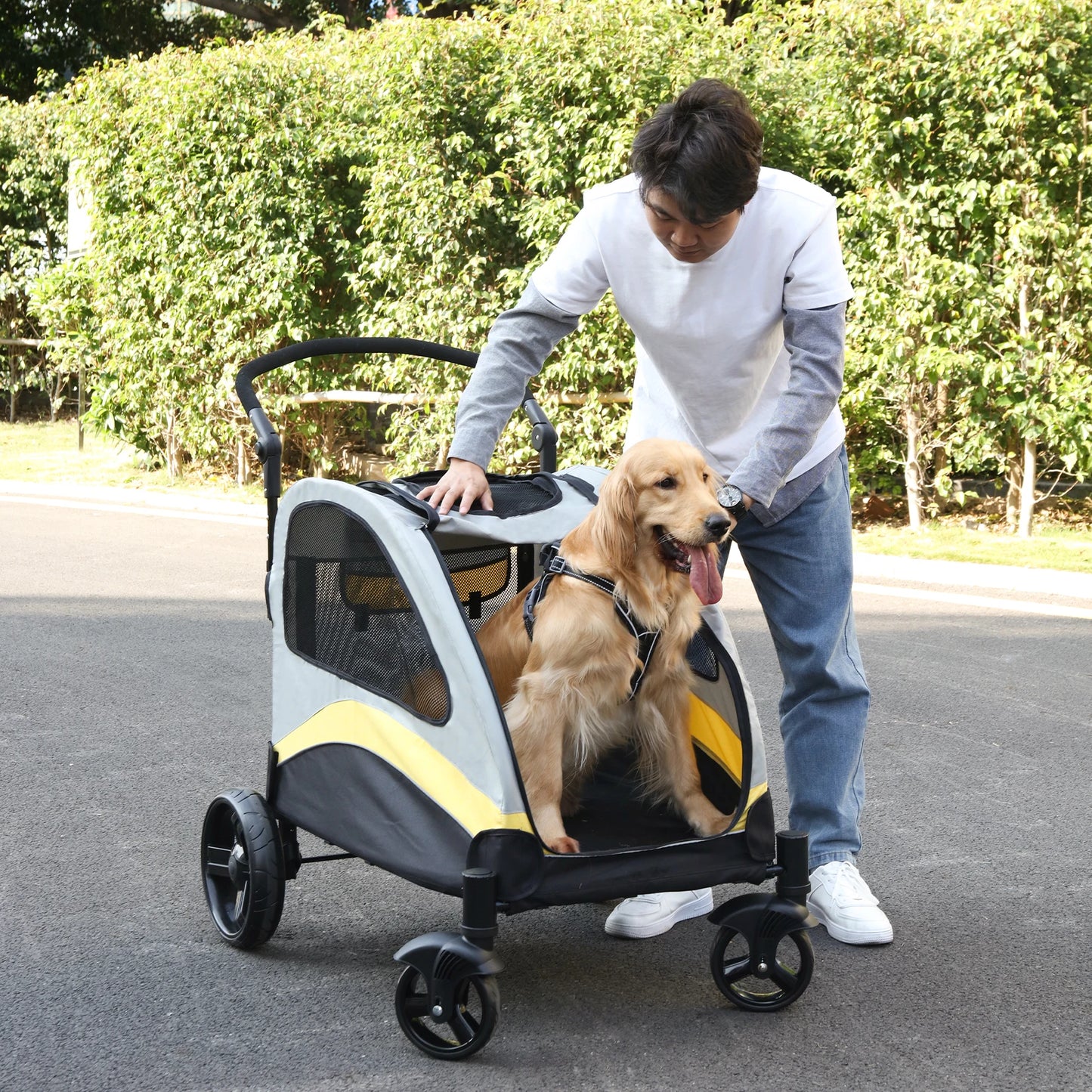 Dog Stroller Four-Wheel Pet Jogger Wagon Foldable Cart