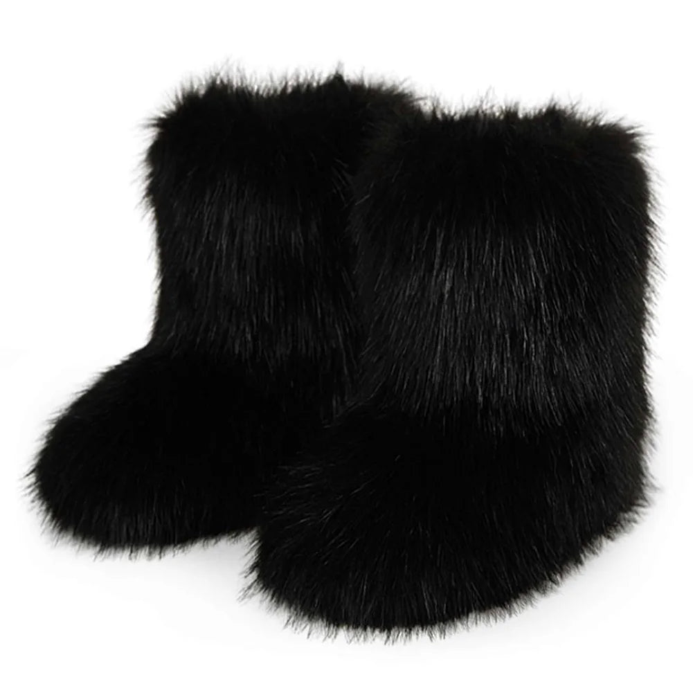 Shunmaii Womens Furry Boots Faux Fur Snow Winter Boots