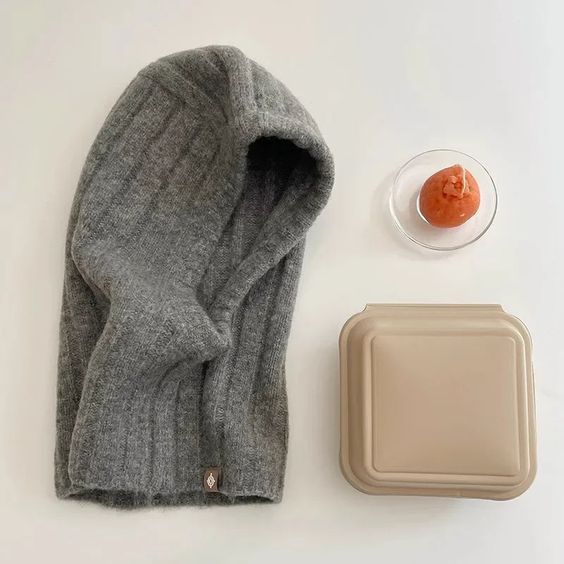 Brim Women's Korean Style Wool Blend Balaclava Hat Set Winter