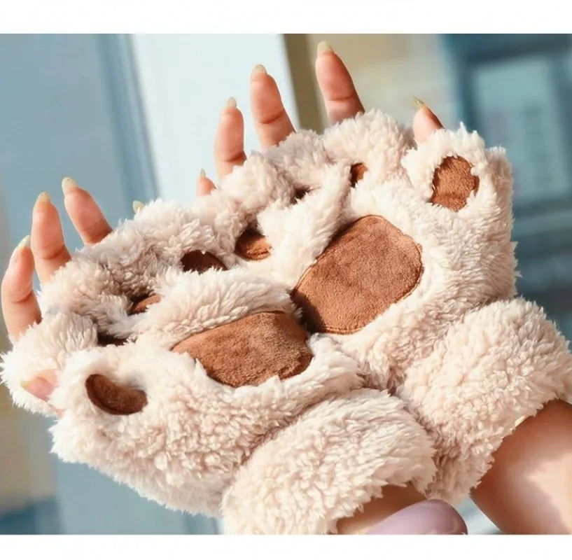 Cartoon Cat Claw Paw Gloves Unisex Plush Mittens For Winter