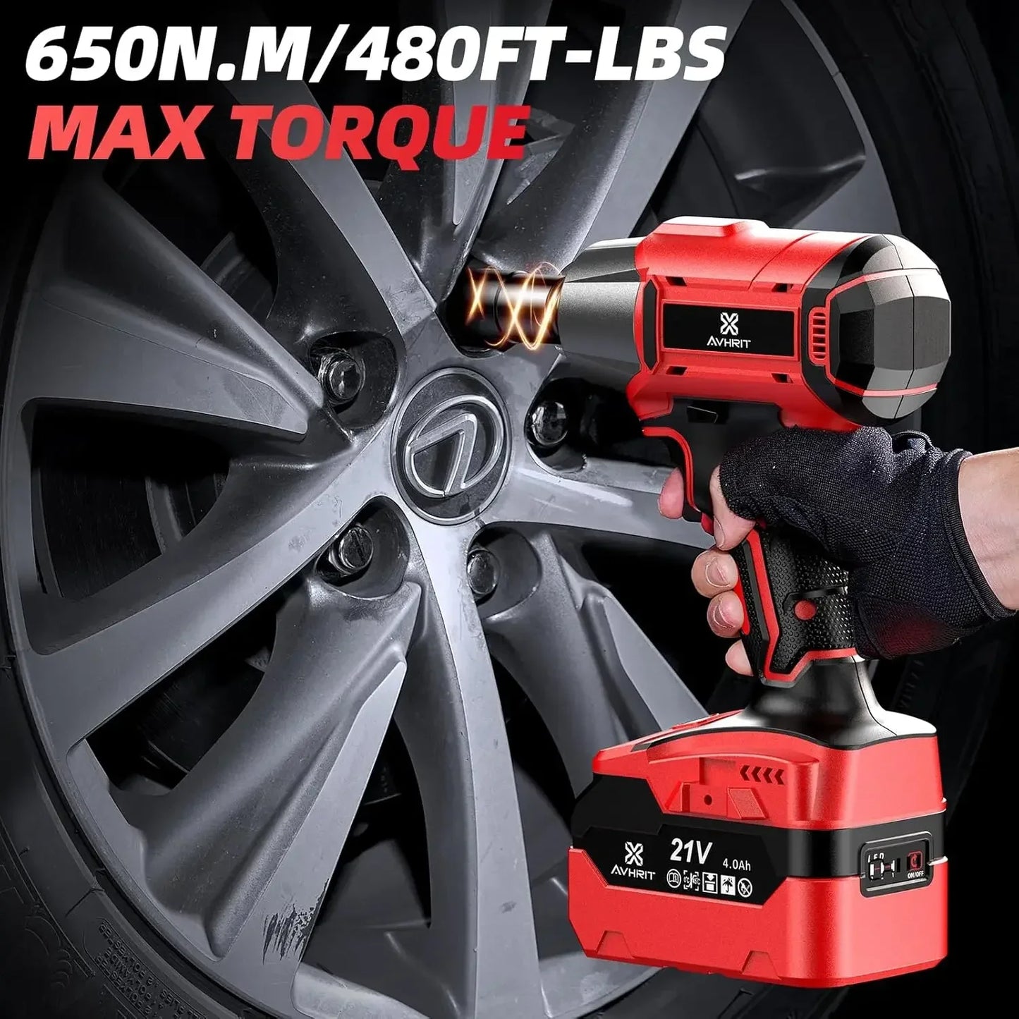 AVHRIT Cordless Impact Wrench Brushless 650Nm Performance Kit