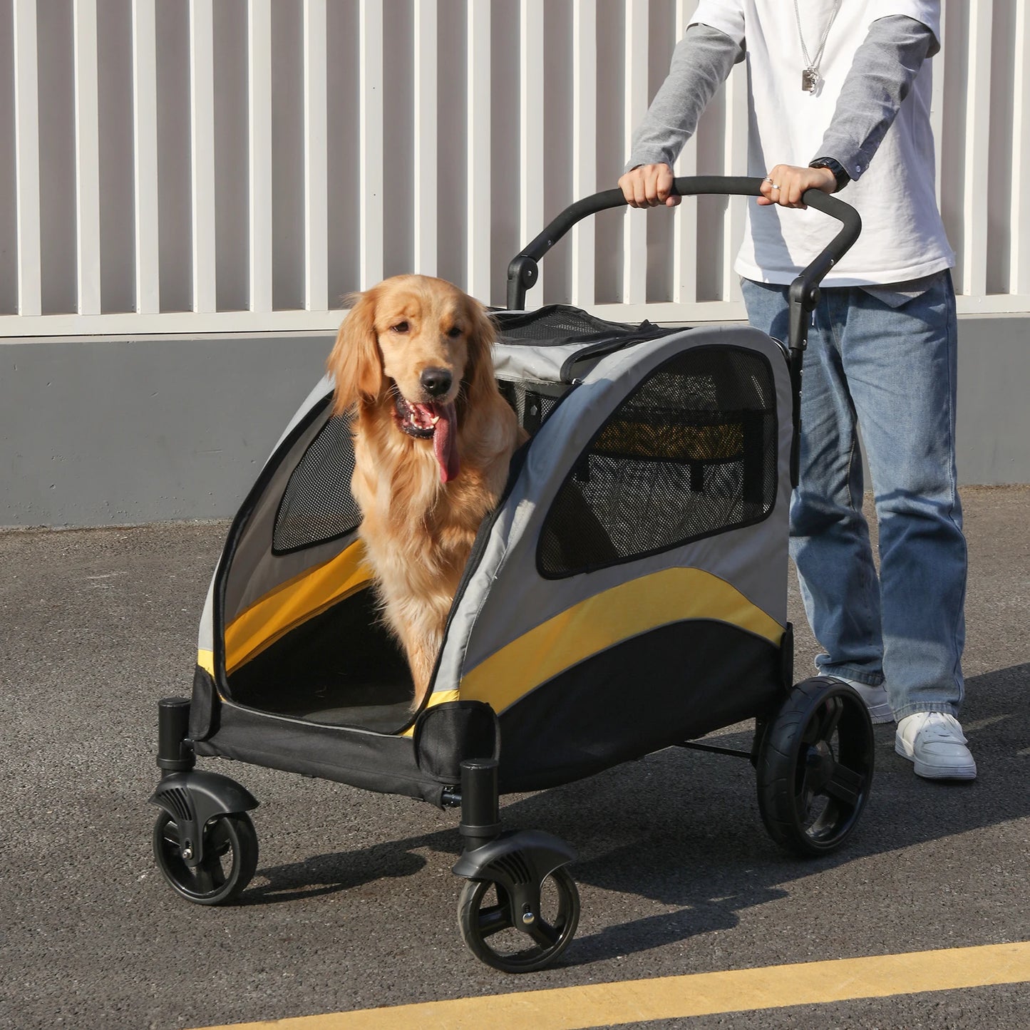 Dog Stroller Four-Wheel Pet Jogger Wagon Foldable Cart