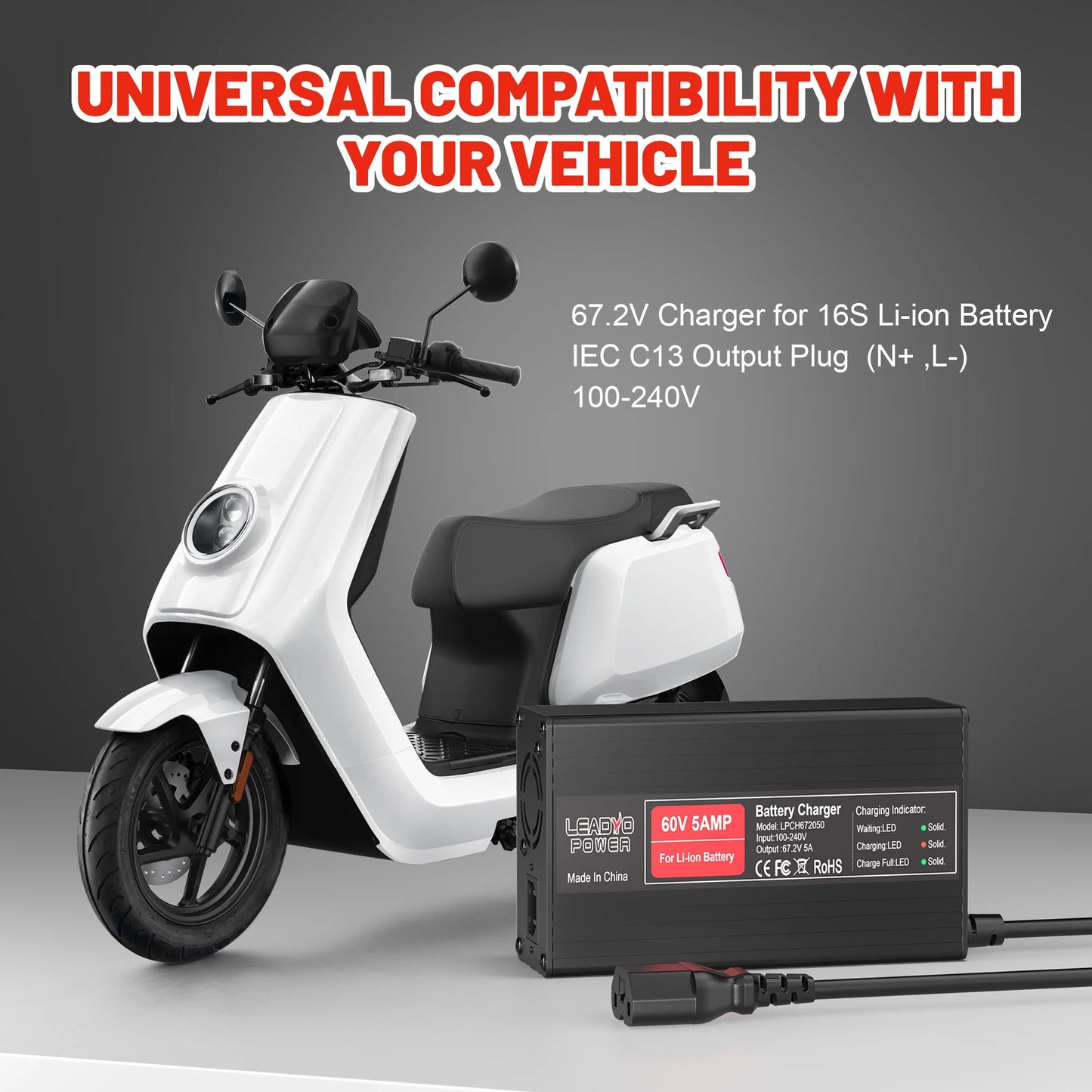 Lifepo4 Power 54.6V to 67.2V 5A Lithium Battery Charger