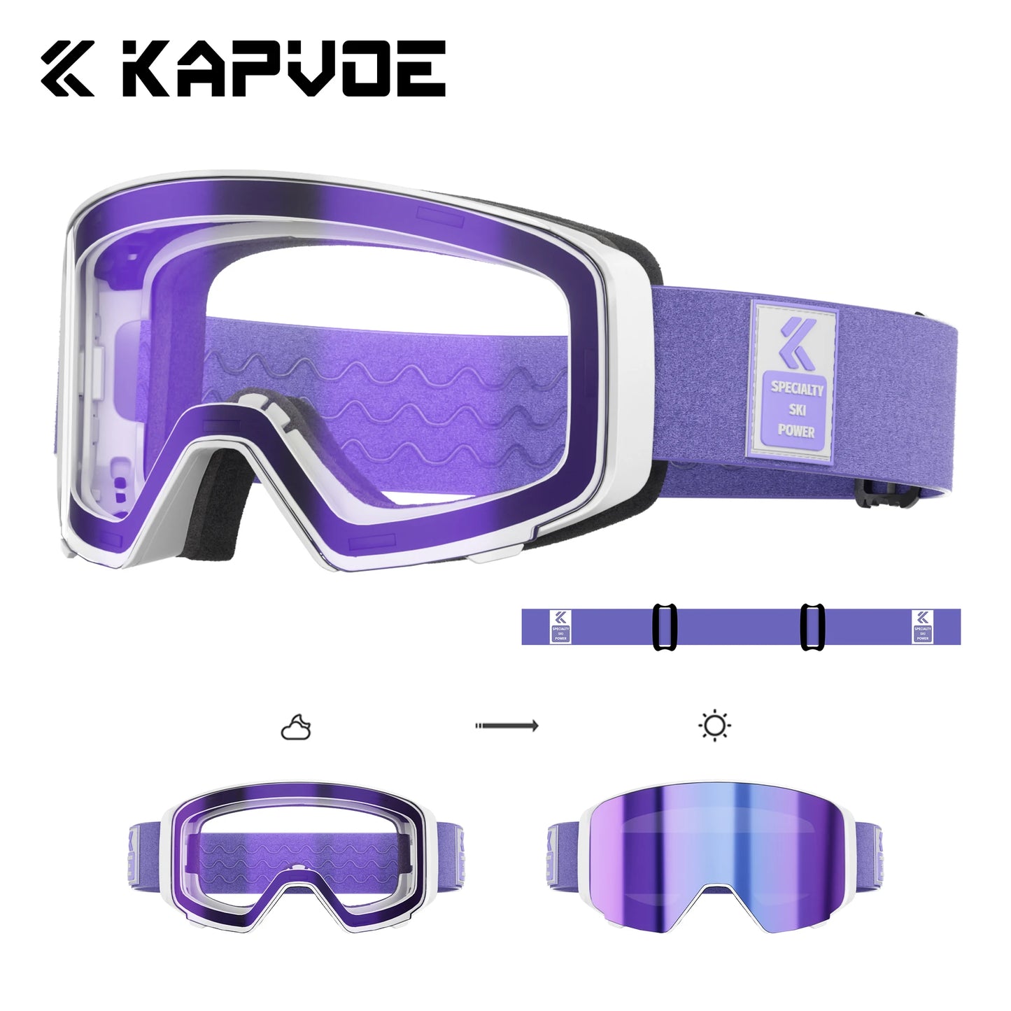 Kapvoe Outdoor Photochromic Ski Goggles Breathable Anti Fog
