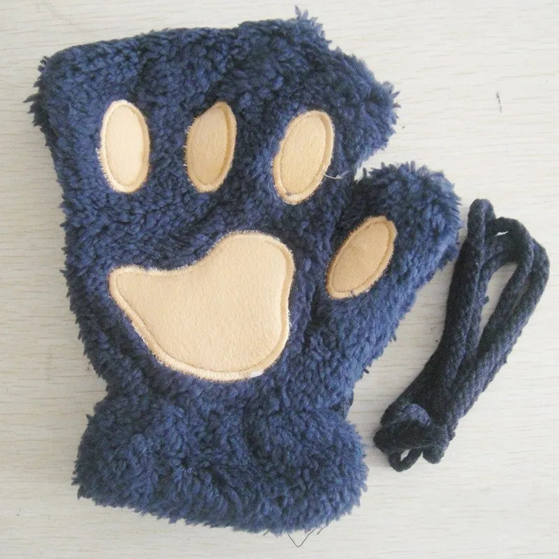 Cartoon Cat Claw Paw Gloves Unisex Plush Mittens For Winter