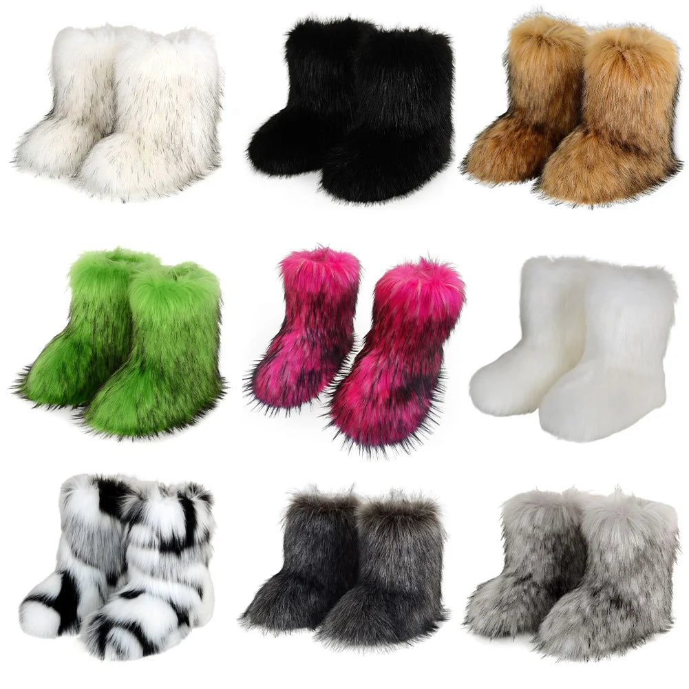 Shunmaii Womens Furry Boots Faux Fur Snow Winter Boots