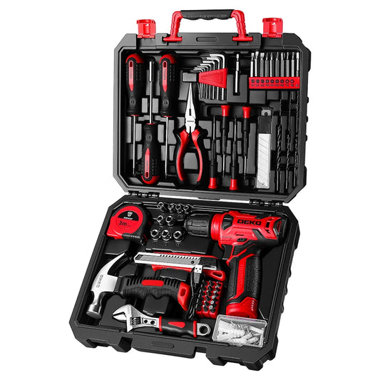 DEKO 8V Cordless Drill and 126-Piece Tool Set for Home