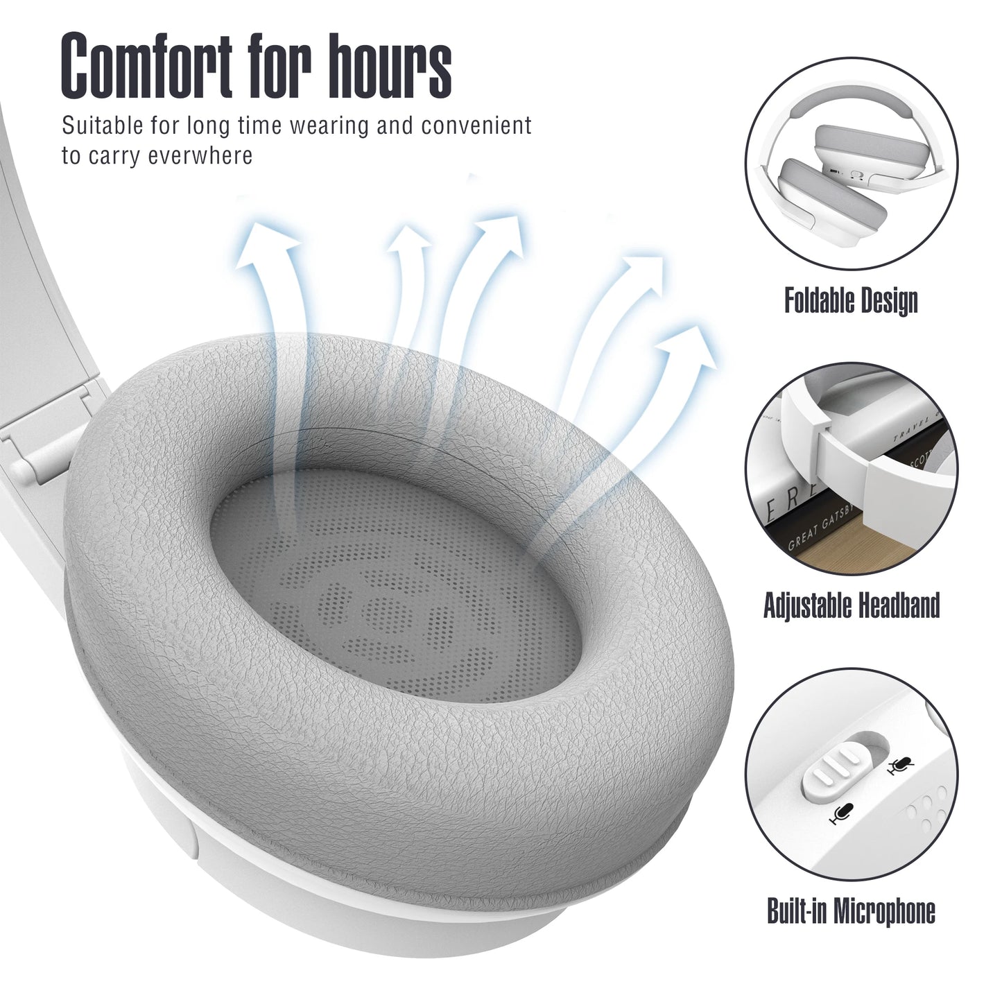 Kchibo Bluetooth Over Ear Headphones With Microphone Foldable HiFi