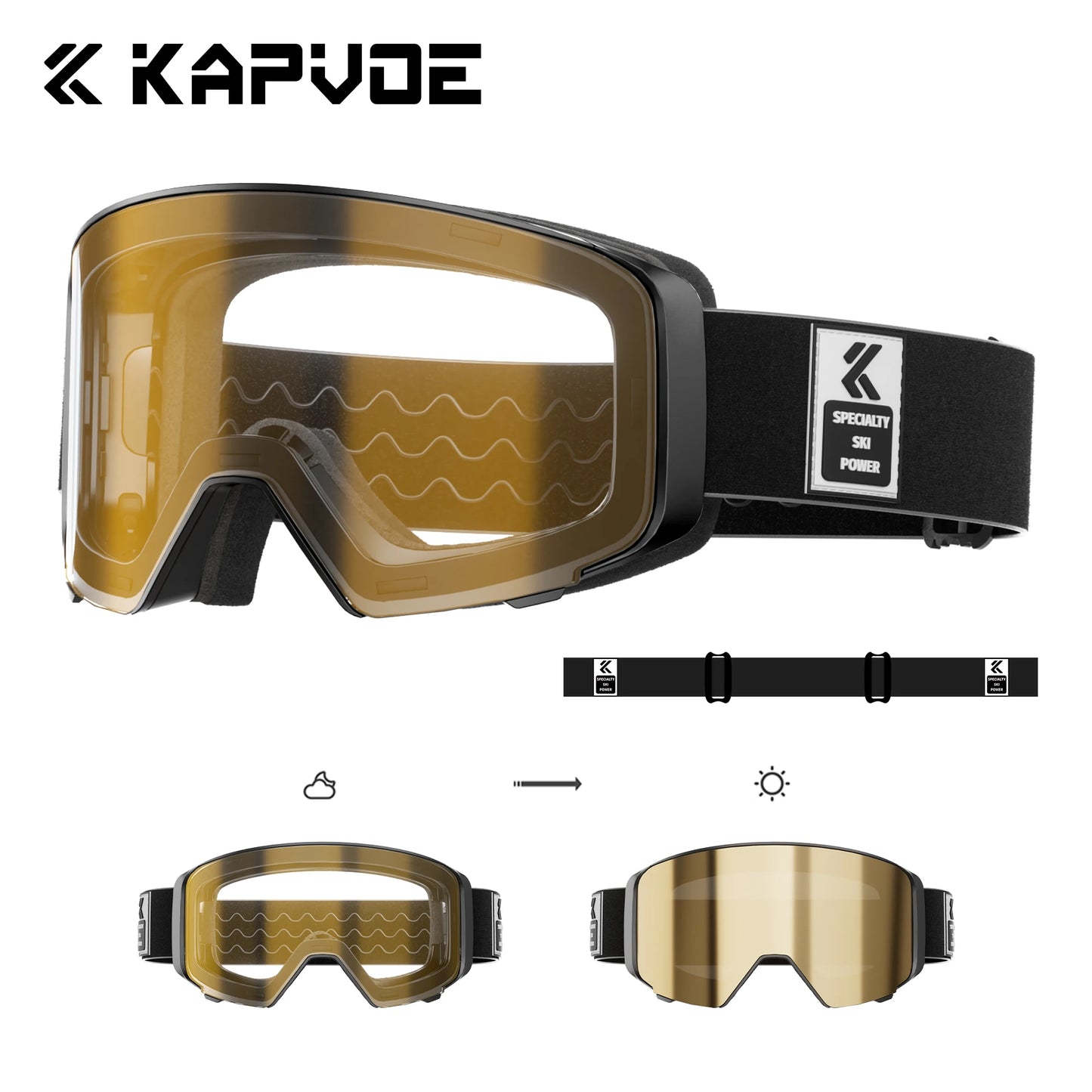 Kapvoe Outdoor Photochromic Ski Goggles Breathable Anti Fog