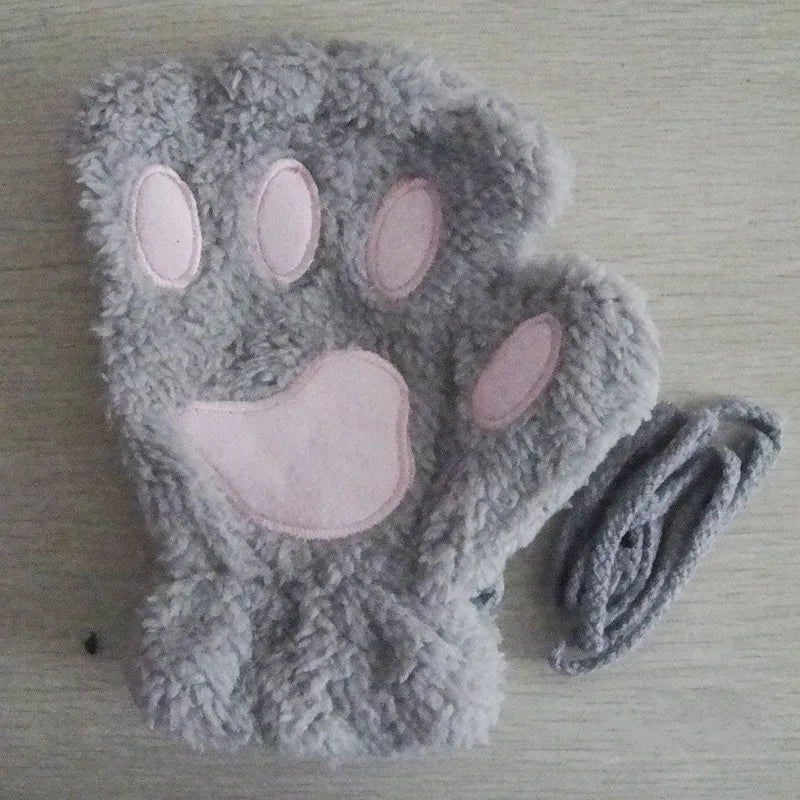 Cartoon Cat Claw Paw Gloves Unisex Plush Mittens For Winter