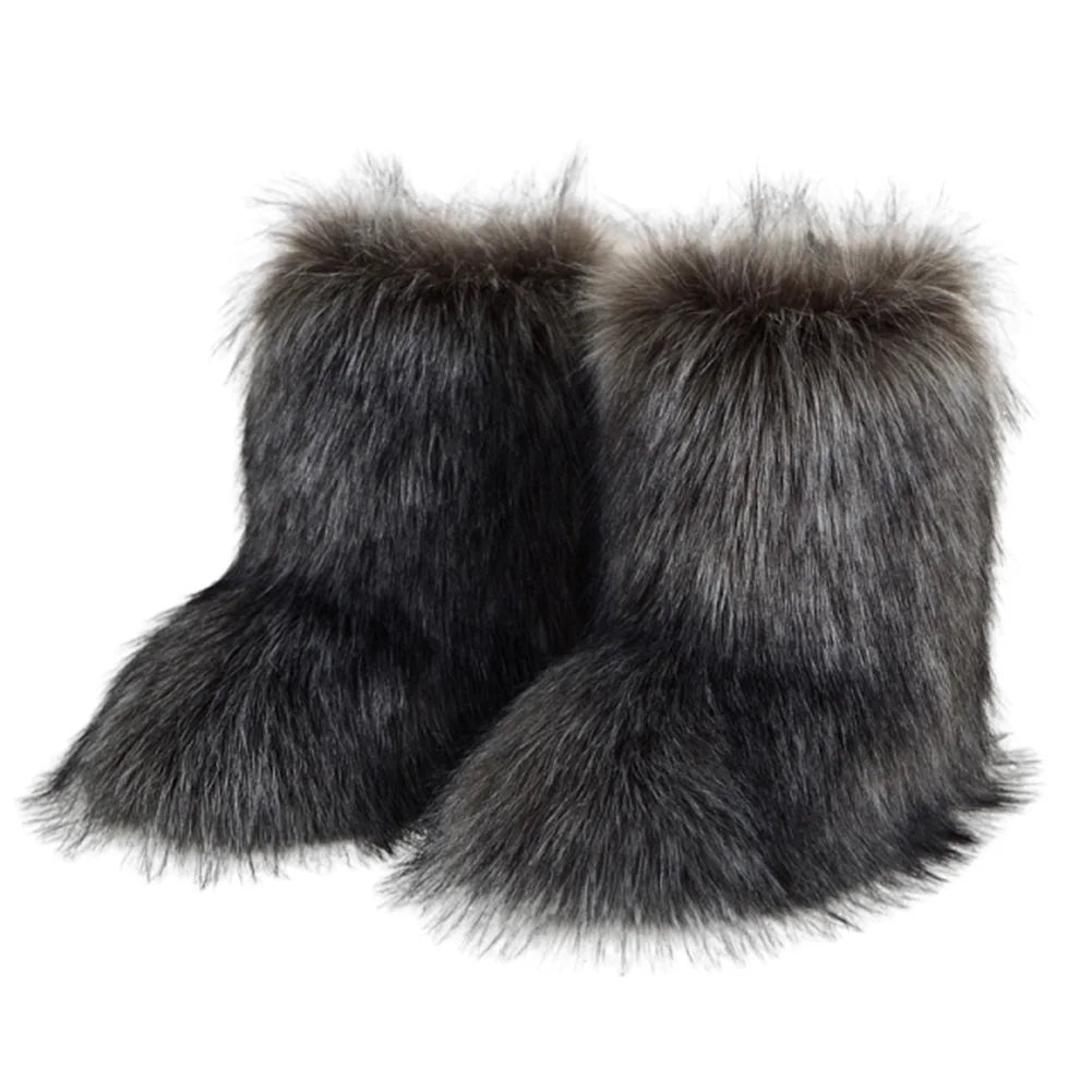 Shunmaii Womens Furry Boots Faux Fur Snow Winter Boots