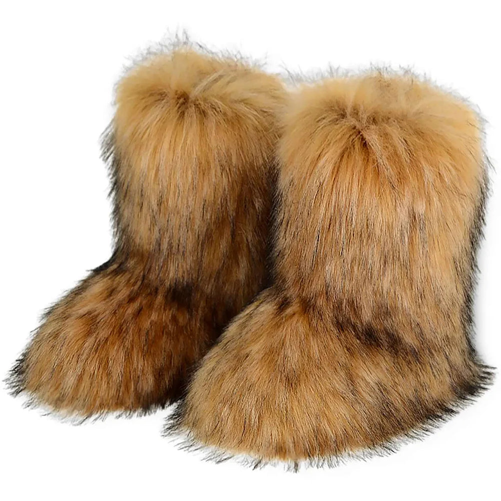 Shunmaii Womens Furry Boots Faux Fur Snow Winter Boots