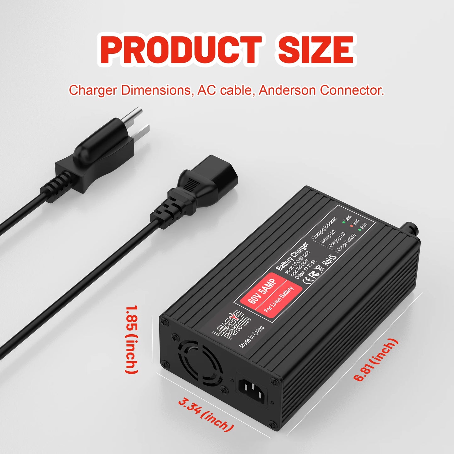 Lifepo4 Power 54.6V to 67.2V 5A Lithium Battery Charger
