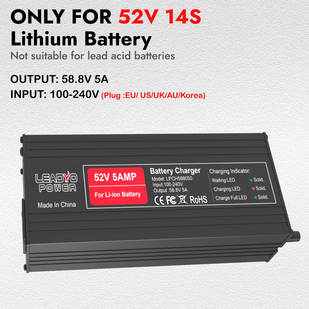 Lifepo4 Power 54.6V to 67.2V 5A Lithium Battery Charger