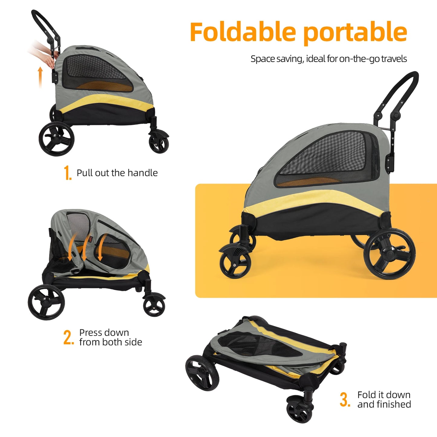 Dog Stroller Four-Wheel Pet Jogger Wagon Foldable Cart