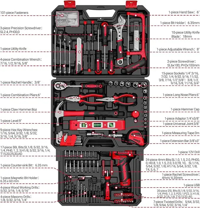 DEKODIY 12V Cordless Drill Tool Set Toolbox Organizer