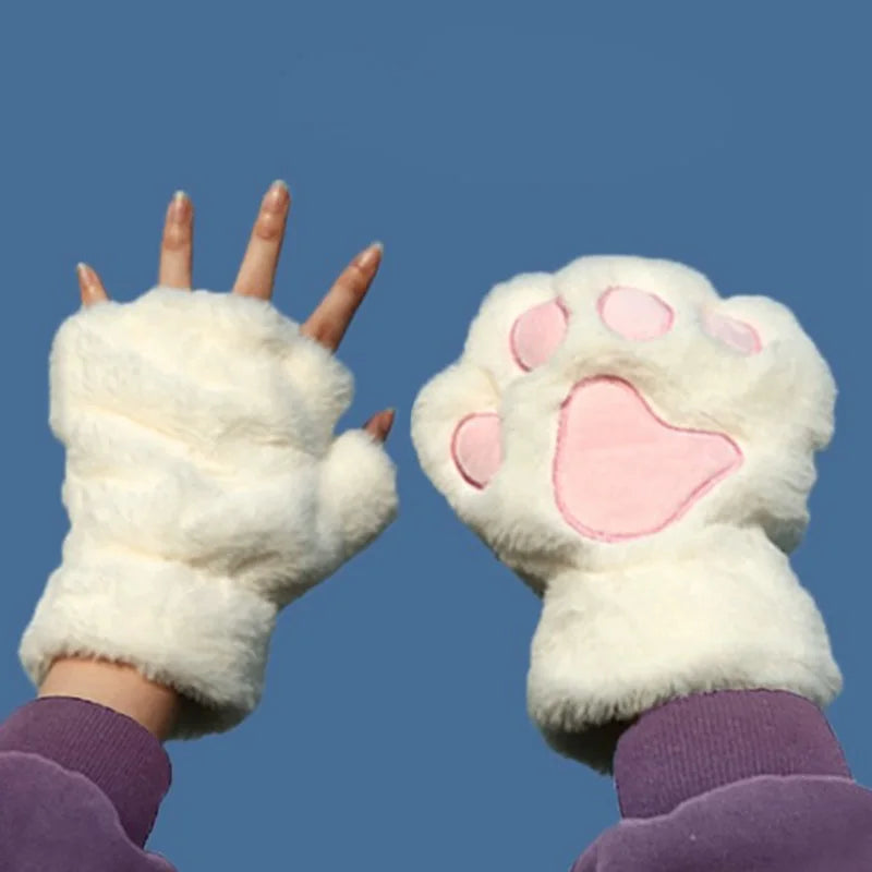 Cartoon Cat Claw Paw Gloves Unisex Plush Mittens For Winter