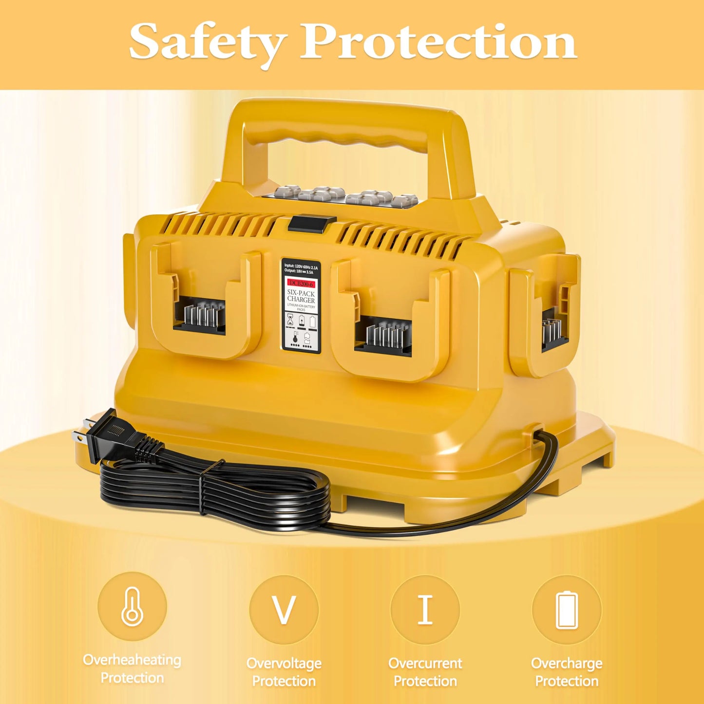 JYJZPB Six Port Rapid Battery Charger Station For Dewalt Flexvolt 20V 60V