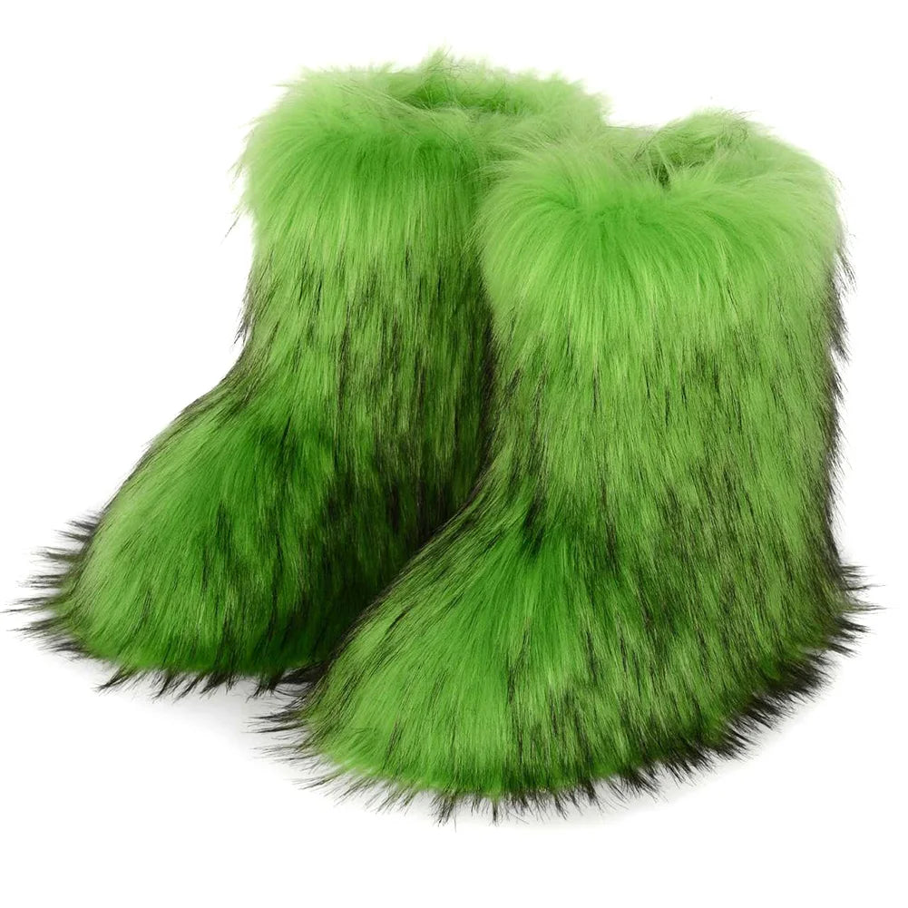 Shunmaii Womens Furry Boots Faux Fur Snow Winter Boots