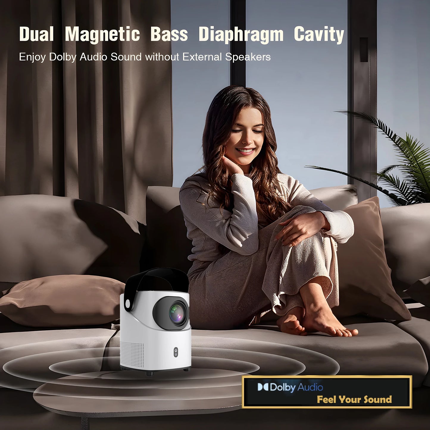 FEEL WOW T2 Portable WiFi Bluetooth Projector With Stand