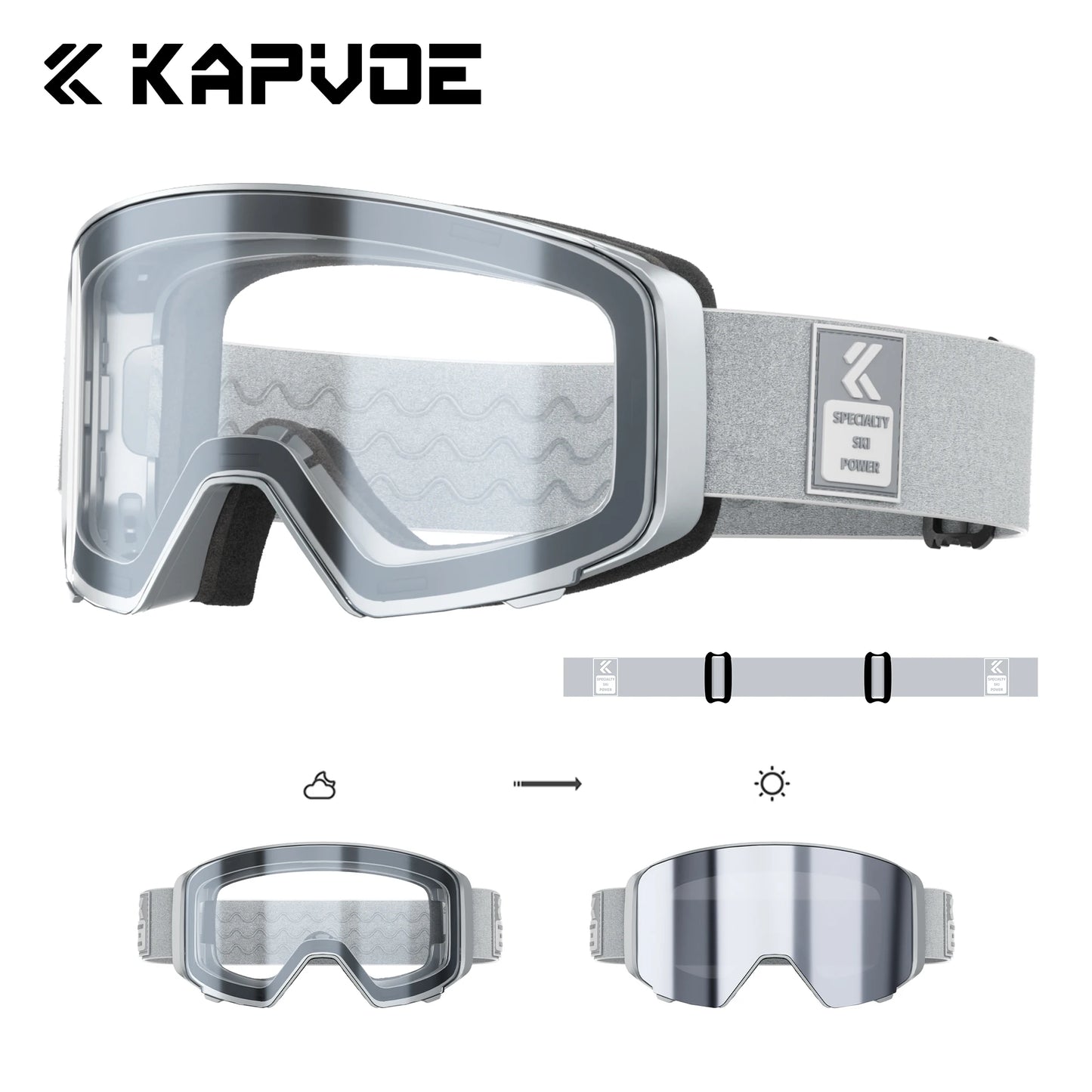 Kapvoe Outdoor Photochromic Ski Goggles Breathable Anti Fog