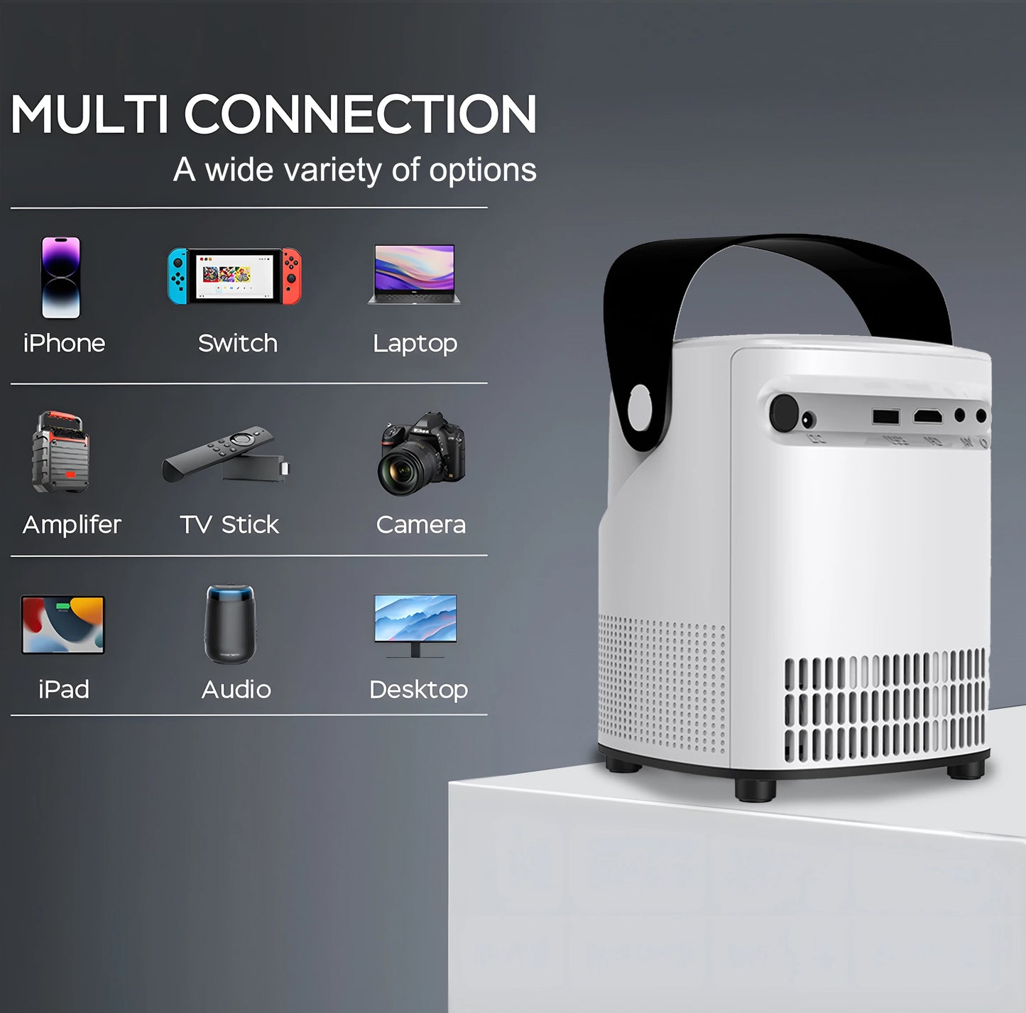 FEEL WOW T2 Portable WiFi Bluetooth Projector With Stand