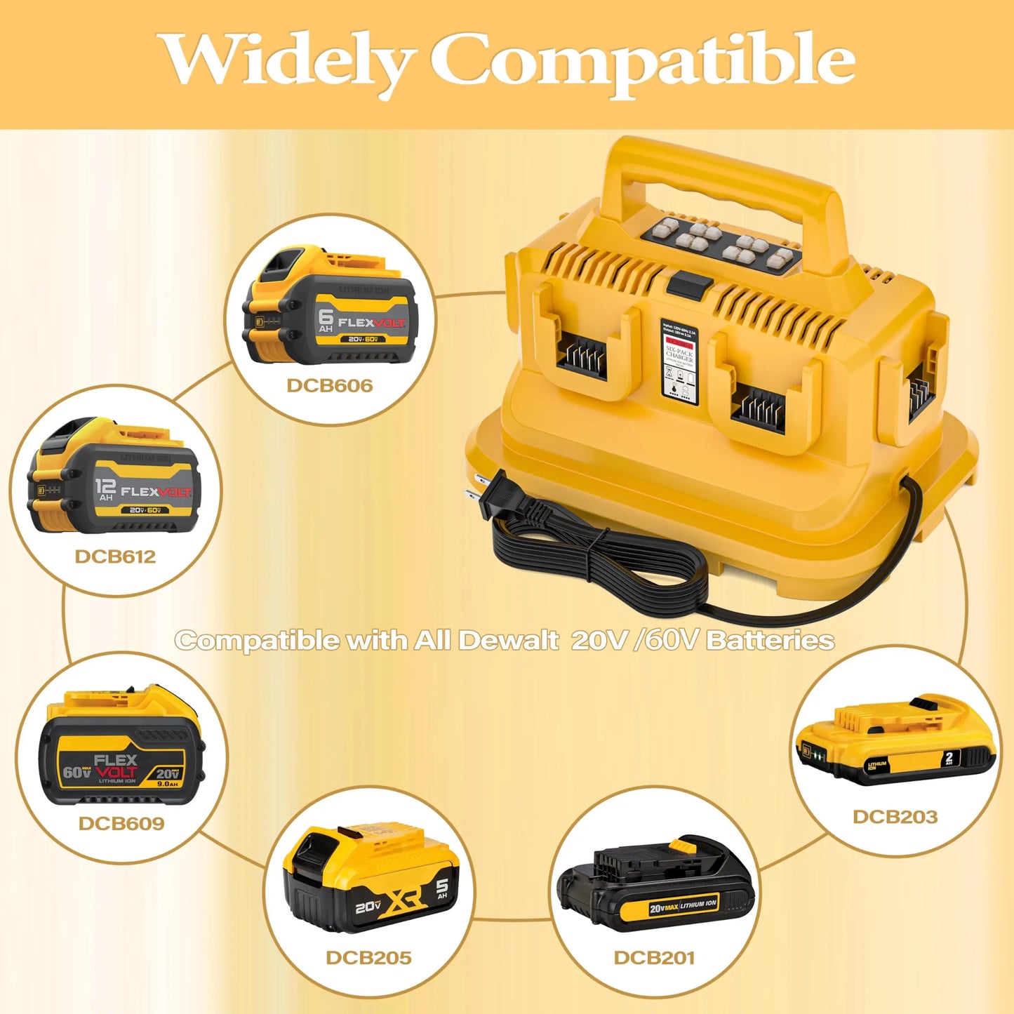 JYJZPB Six Port Rapid Battery Charger Station For Dewalt Flexvolt 20V 60V