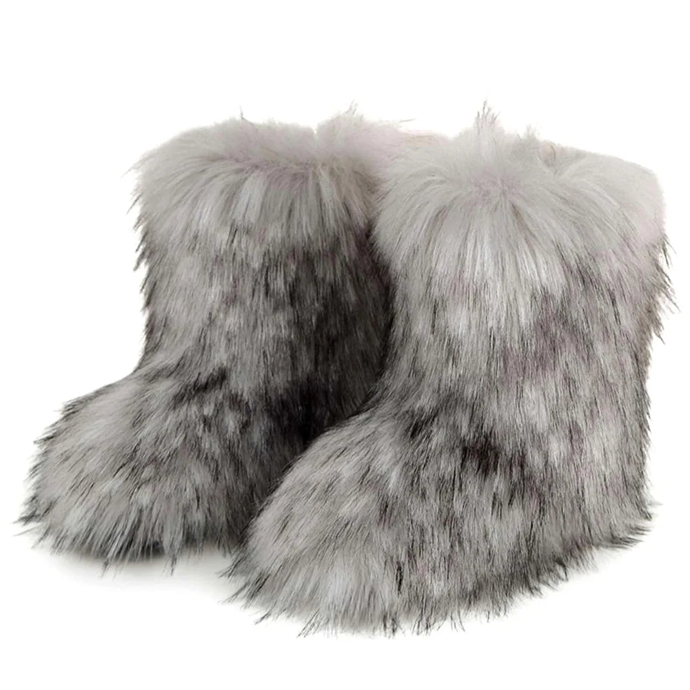 Shunmaii Womens Furry Boots Faux Fur Snow Winter Boots