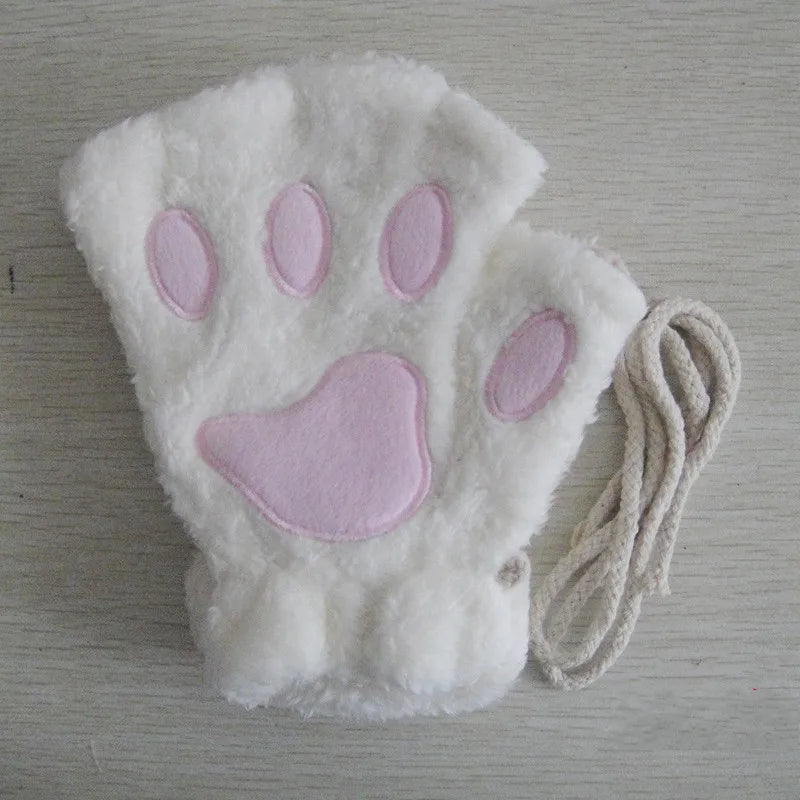 Cartoon Cat Claw Paw Gloves Unisex Plush Mittens For Winter