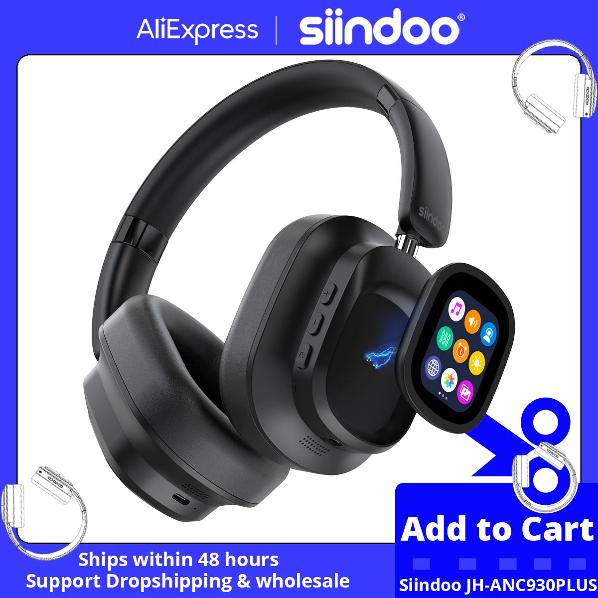 Siindoo ANC930Plus Hybrid Wireless Headphones With Touch LED Screen