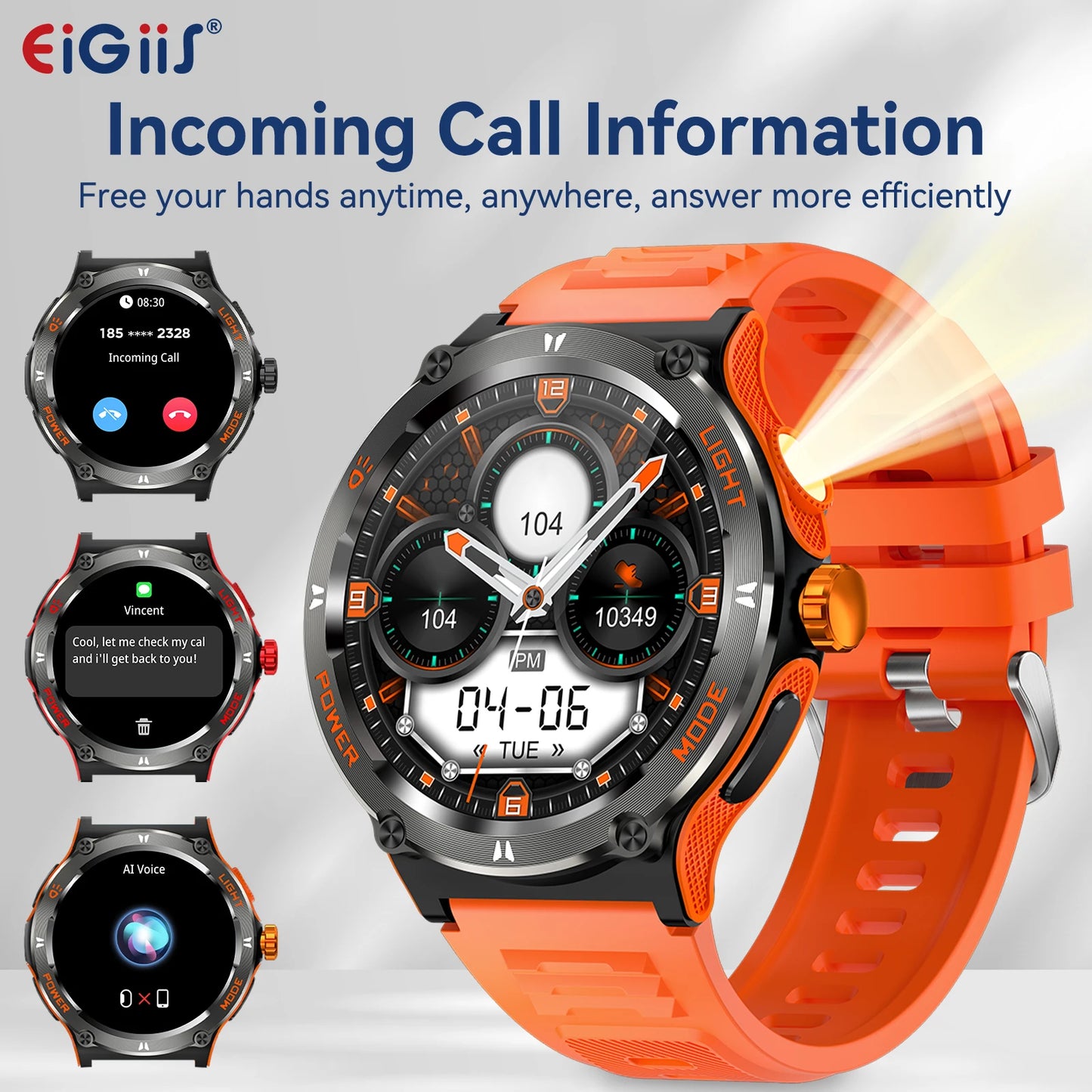 EIGIIS Smart Watch KT76 3ATM Waterproof Compass Heart Rate