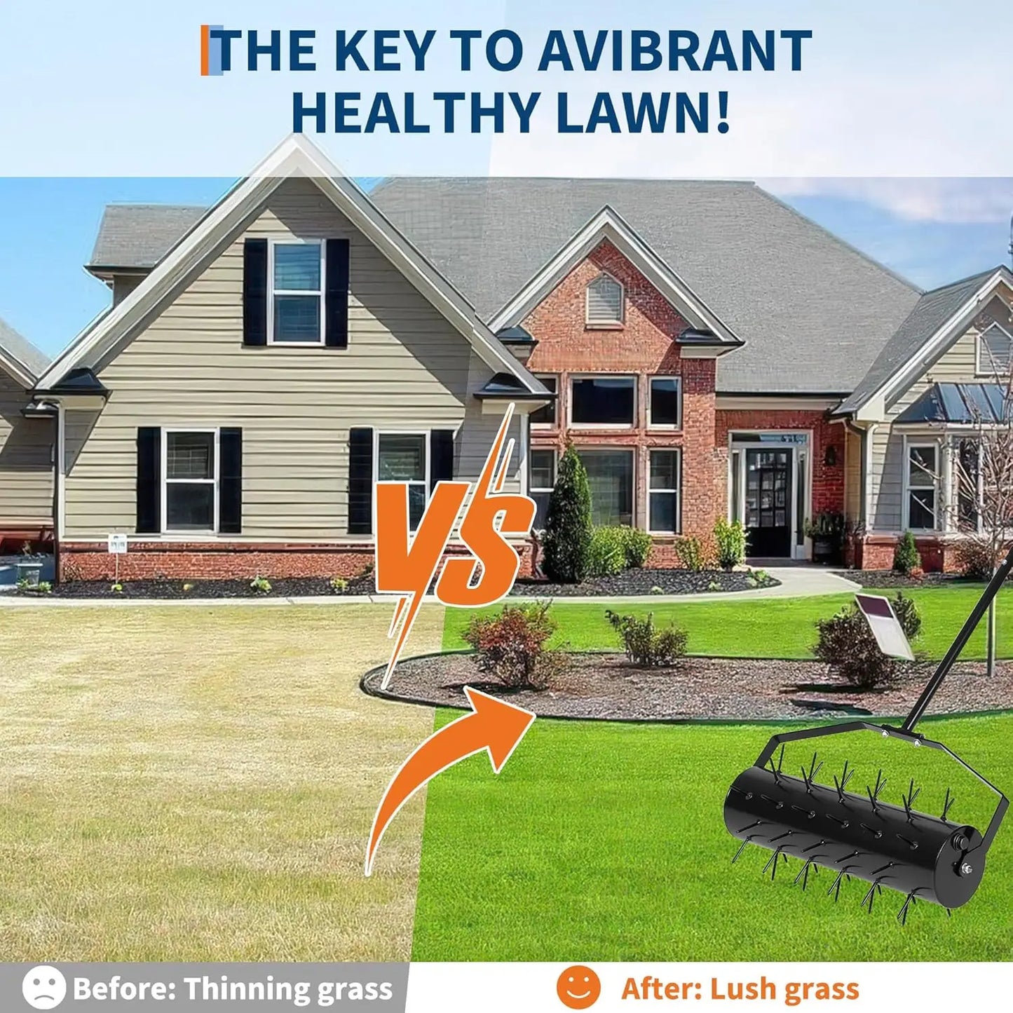 HiMISS Manual Roller Lawn Aerator With Pre Attached Spike