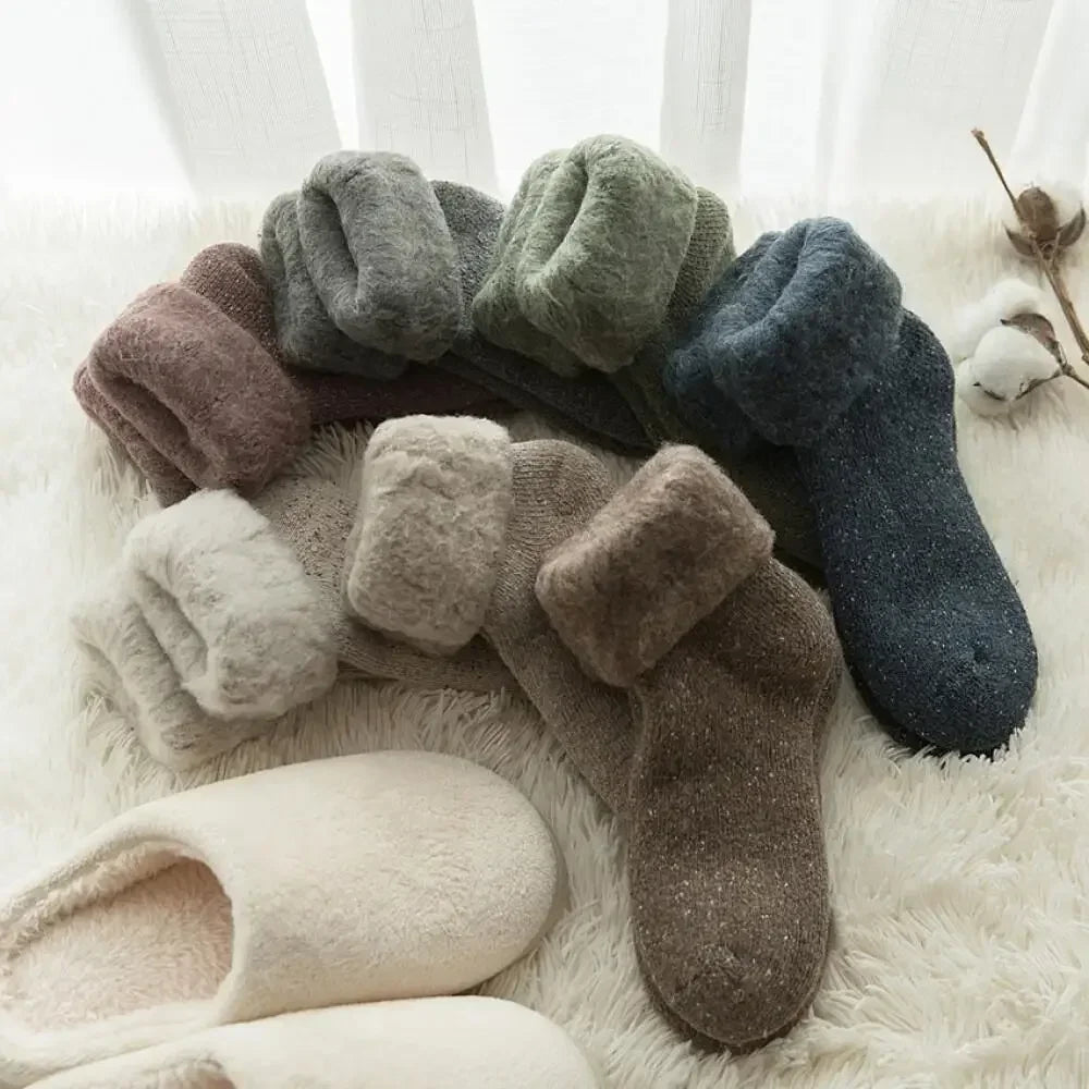 Plush Wool Socks For Women Winter Crew Fuzzy Velvet Hosiery