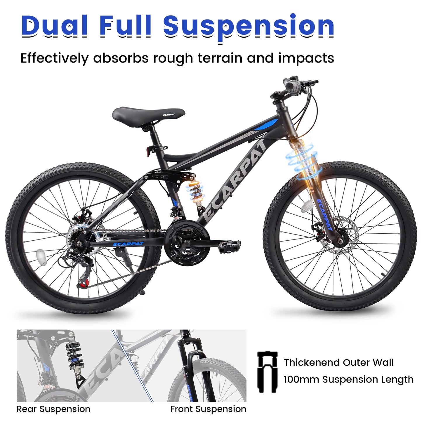 Ecarpat Dual Full Suspension Mountain Bike With Disc Brakes